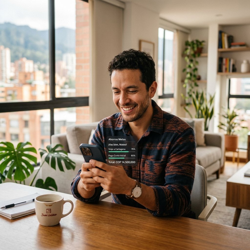 Persona revisando sus metas de aportes en su celular