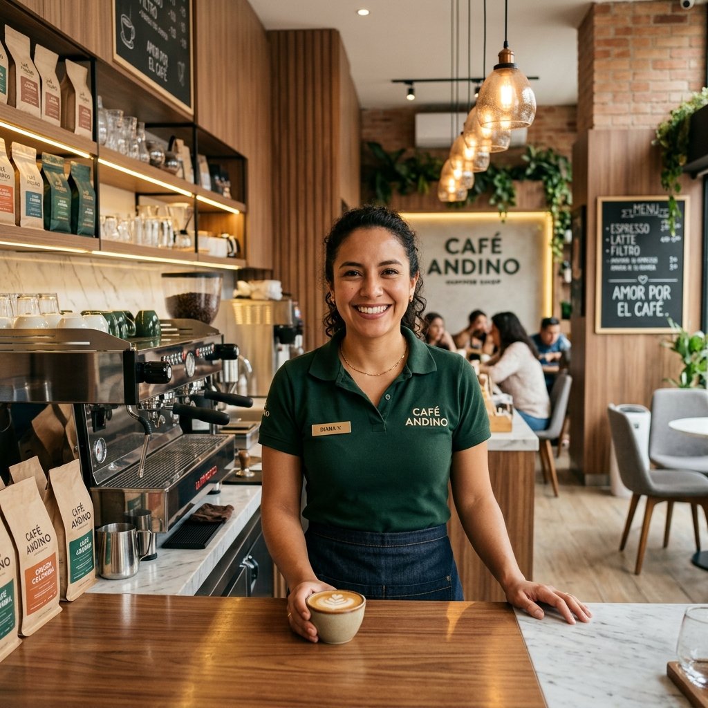 Emprendedor colombiano en su negocio exitoso